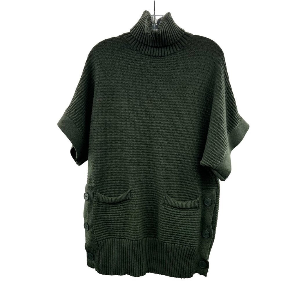 Mazik Turtleneck Sweater Women's Size Small Green Knit Short Sleeve Pullover